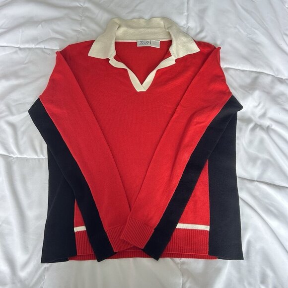 Tail Sweaters - Tail Vintage Y2K 90s Activewear Cardigan Sweater Red Black Womens 8 Golf Tennis